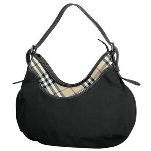Burberry Check Shoulder Bag Hobo Handbag Nova Black Beige